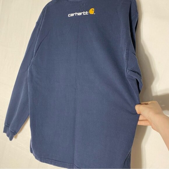 SOLD-Carhartt Navy Blue Cotton Crew Neck Long Sleeve T Shirt L - Picture 8 of 14